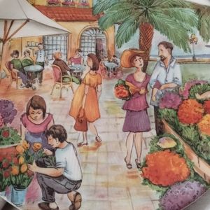 Market scene plate made in italy
